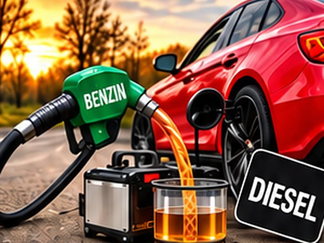 Falschen Kraftstoff abpumpen: Pumpe und Behälter neben einem Auto